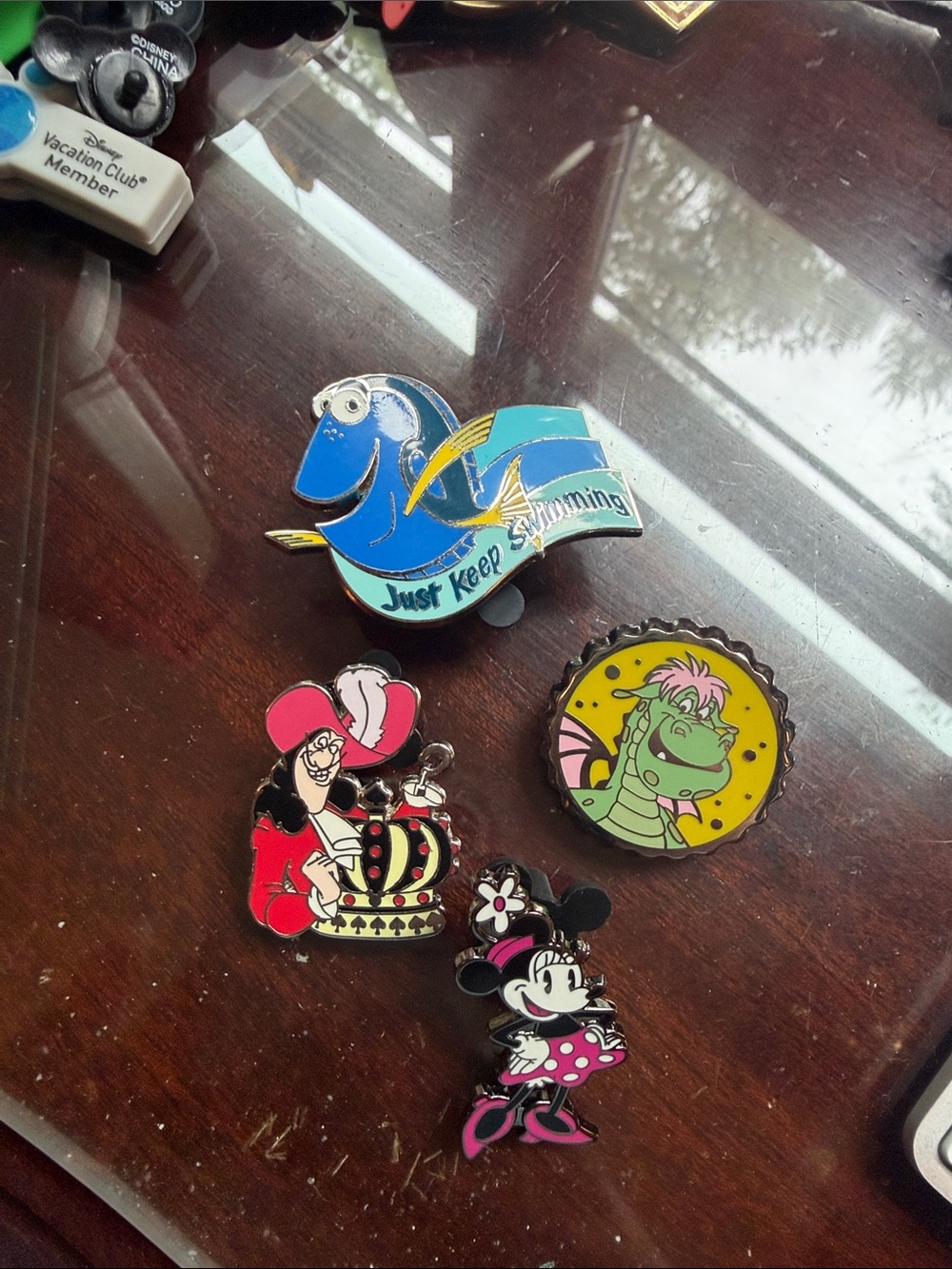 Lot of 4 Disney Pins - Dory, Elliott, Minnie Mouse and Hook